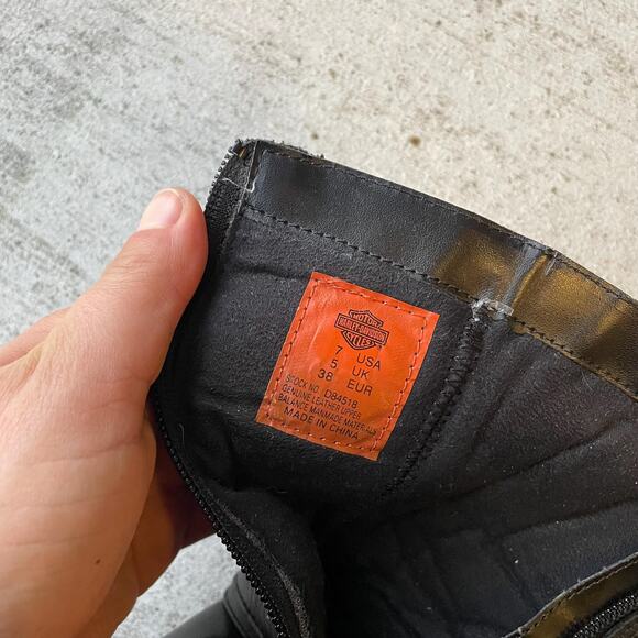 HARLEY DAVIDSON black leather high heel moto boots with silver hardware US 7 - Picture 7 of 8